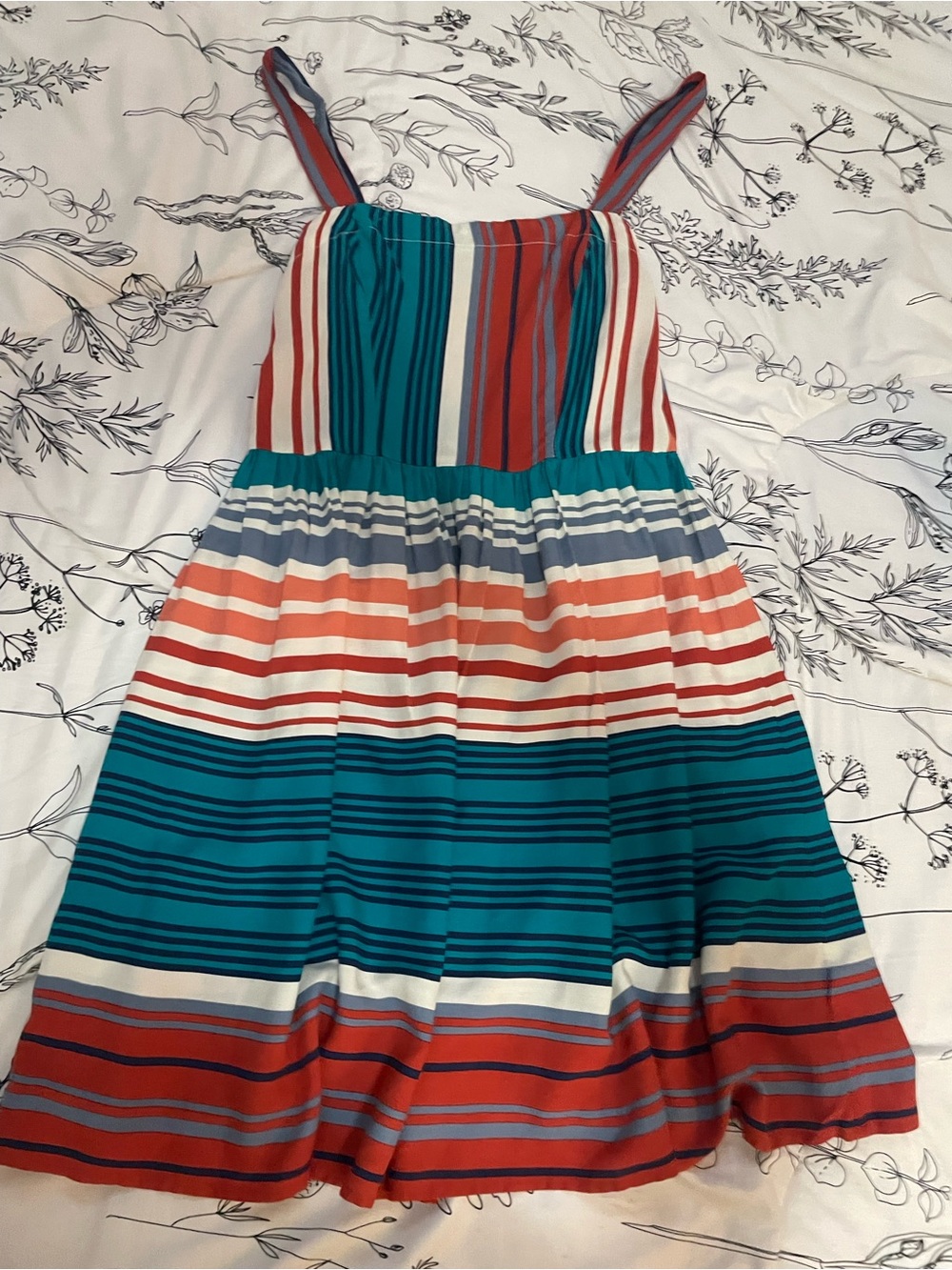 Striped Sleeveless Summer Dress - Teal, Coral & White